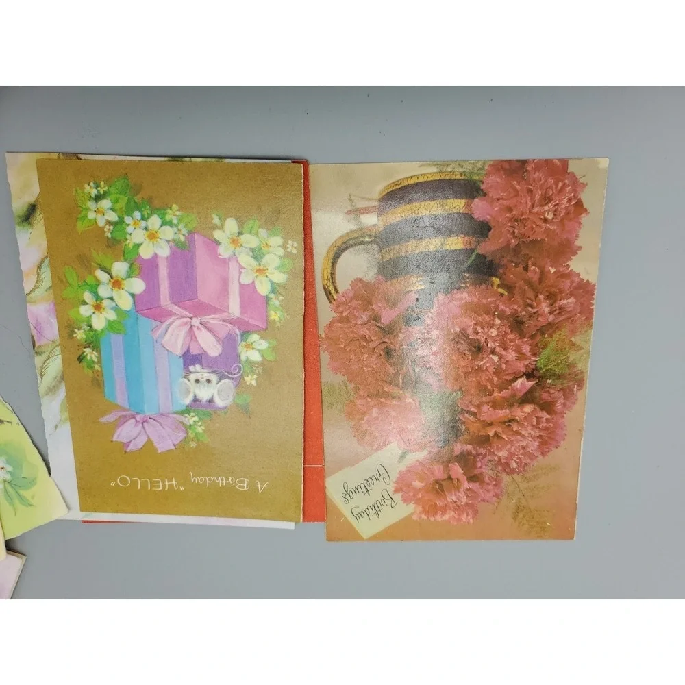 15 Old Vintage‎ Used Greeting Card Fronts for Crafts Mice Flowers Birthday